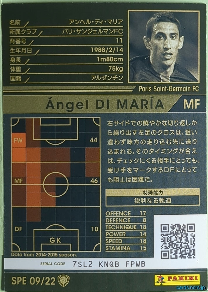 Panini WCCF Football WCCF/2015-2016-09/22 N Ángel DI MARÍA Trading Card NM
