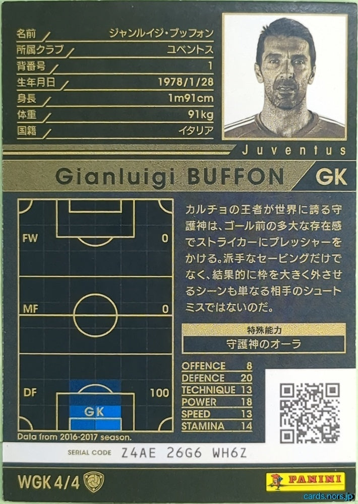 Panini WCCF Football WCCF/2016-2017-WGK4/4 N Gianluigi Buffon Trading Card NM