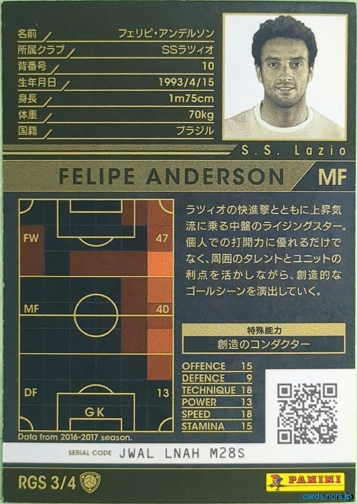 Panini WCCF Football WCCF/2017-2018-RGS3/4 N Felipe Anderson Trading Card NM