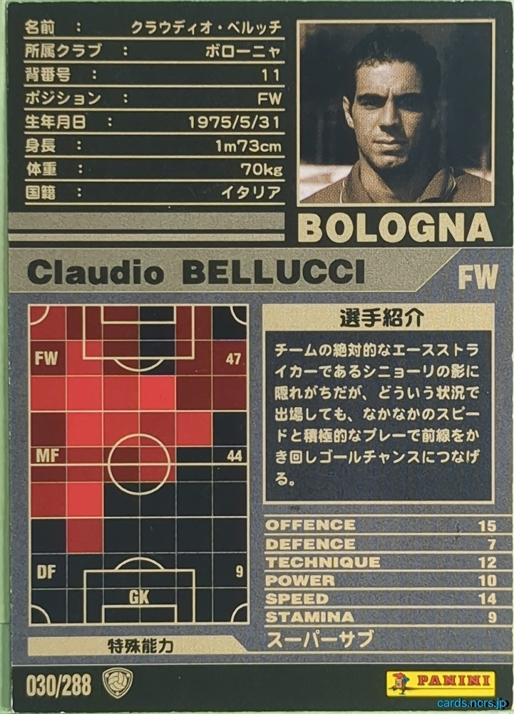 Panini WCCF Football WCCF/2001-2002-030/288 N Claudio Bellucci Trading Card NM