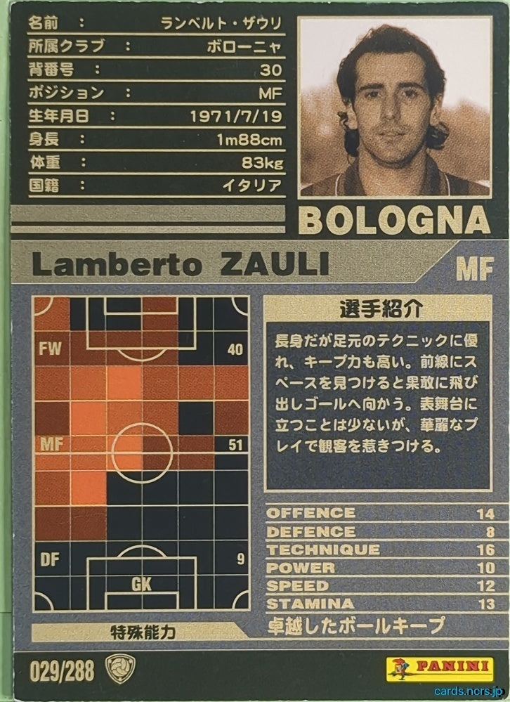 Panini WCCF Football WCCF/2001-2002-029/288 N Lamberto Zauli Trading Card NM