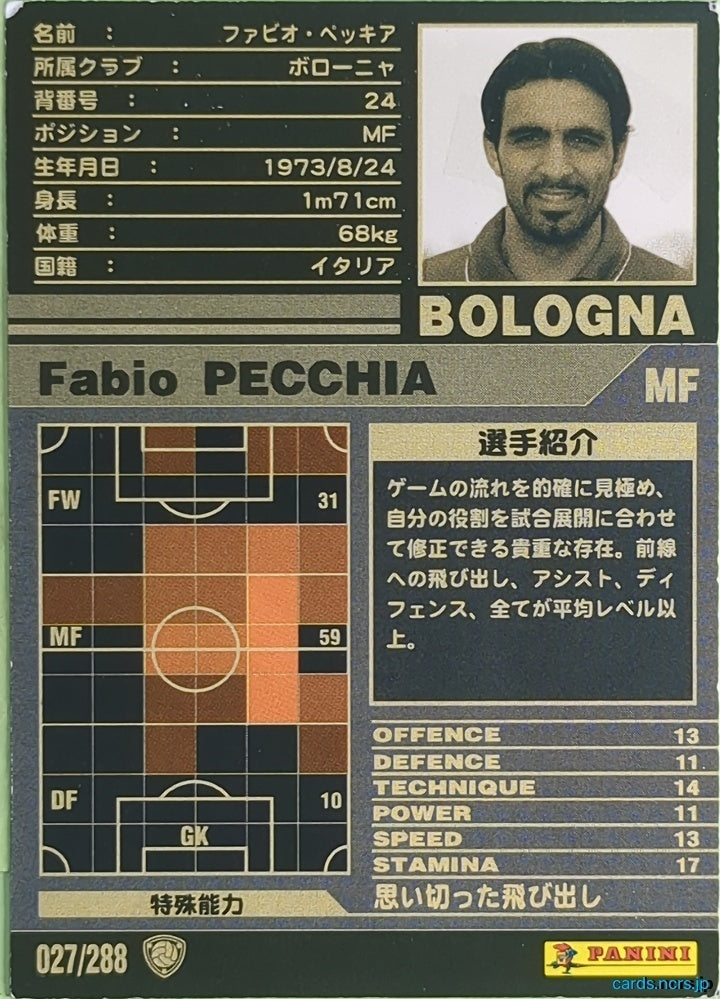 Panini WCCF Football WCCF/2001-2002-027/288 N Fabio Pecchia Trading Card NM