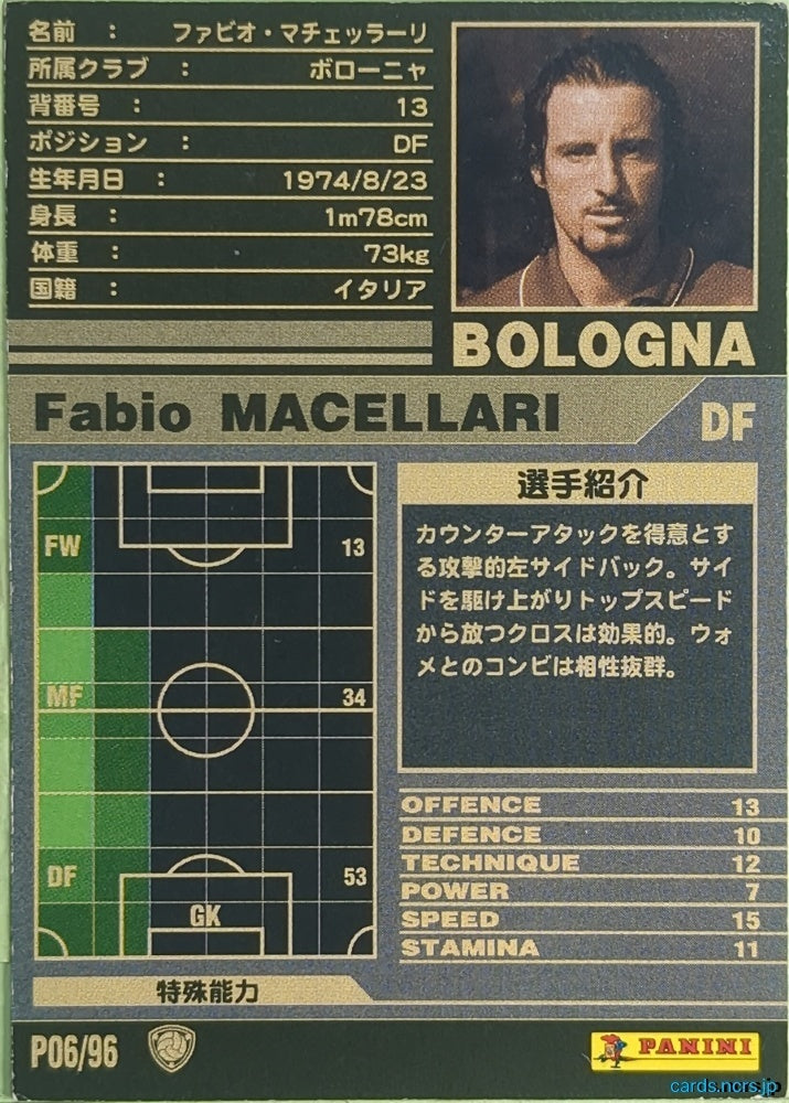 Panini WCCF Football WCCF/2001-2002-P06/96 N Fabio Macellari Trading Card NM