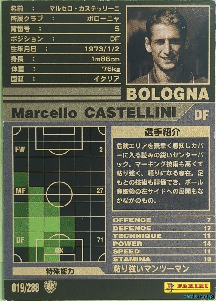 Panini WCCF Football WCCF/2001-2002-019/288 N Marcello Castellini Trading Card NM