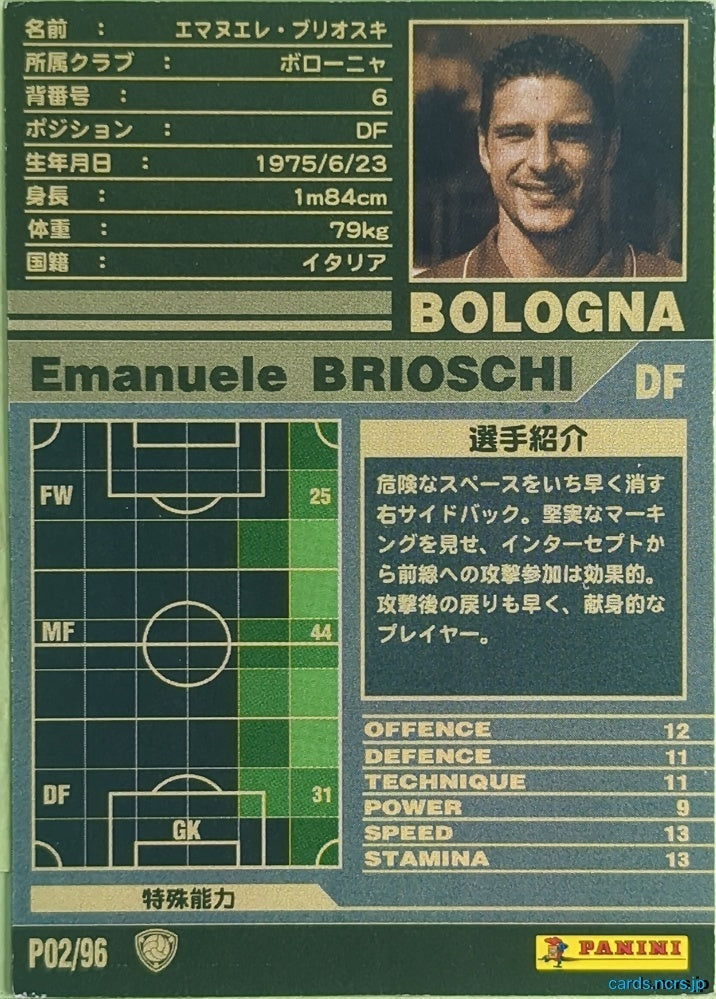 Panini WCCF Football WCCF/2001-2002-P02/96 N Emanuele Brioschi Trading Card NM