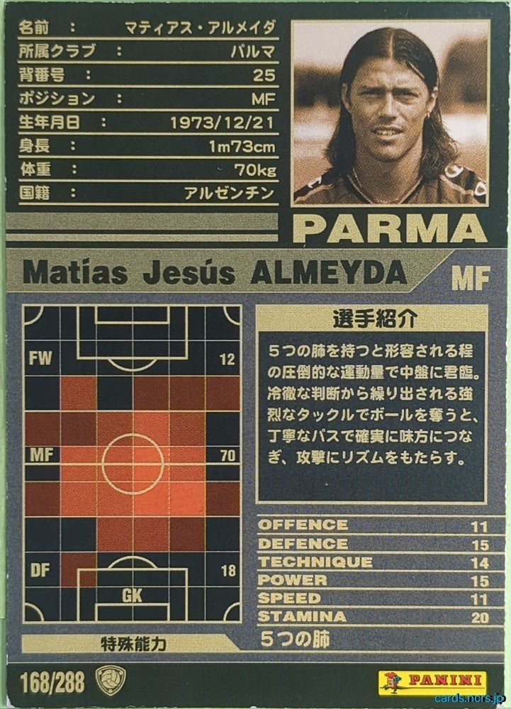 Panini WCCF Football WCCF/2001-2002-168/288 N Matías Jesús Almeyda Trading Card NM