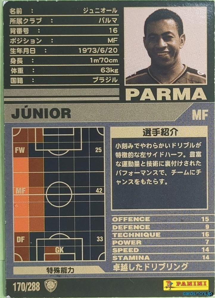 Panini WCCF Football WCCF/2001-2002-170/288 N Júnior Trading Card NM
