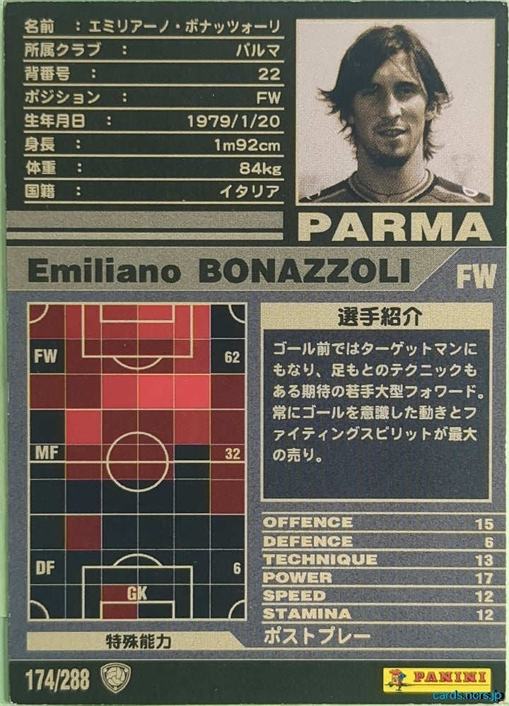 Panini WCCF Football WCCF/2001-2002-174/288 N Emiliano Bonazzoli Trading Card NM