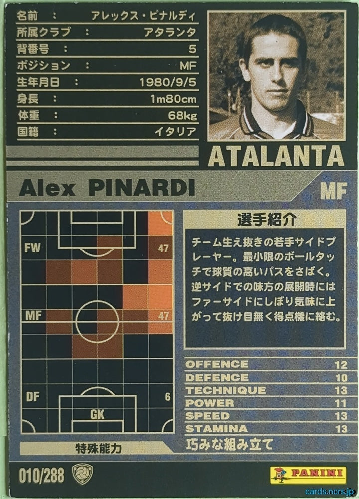 Panini WCCF Football WCCF/2001-2002-010/288 N Alex Pinardi Trading Card NM