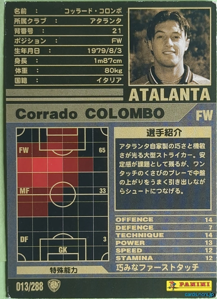 Panini WCCF Football WCCF/2001-2002-013/288 N Corrado Colombo Trading Card NM