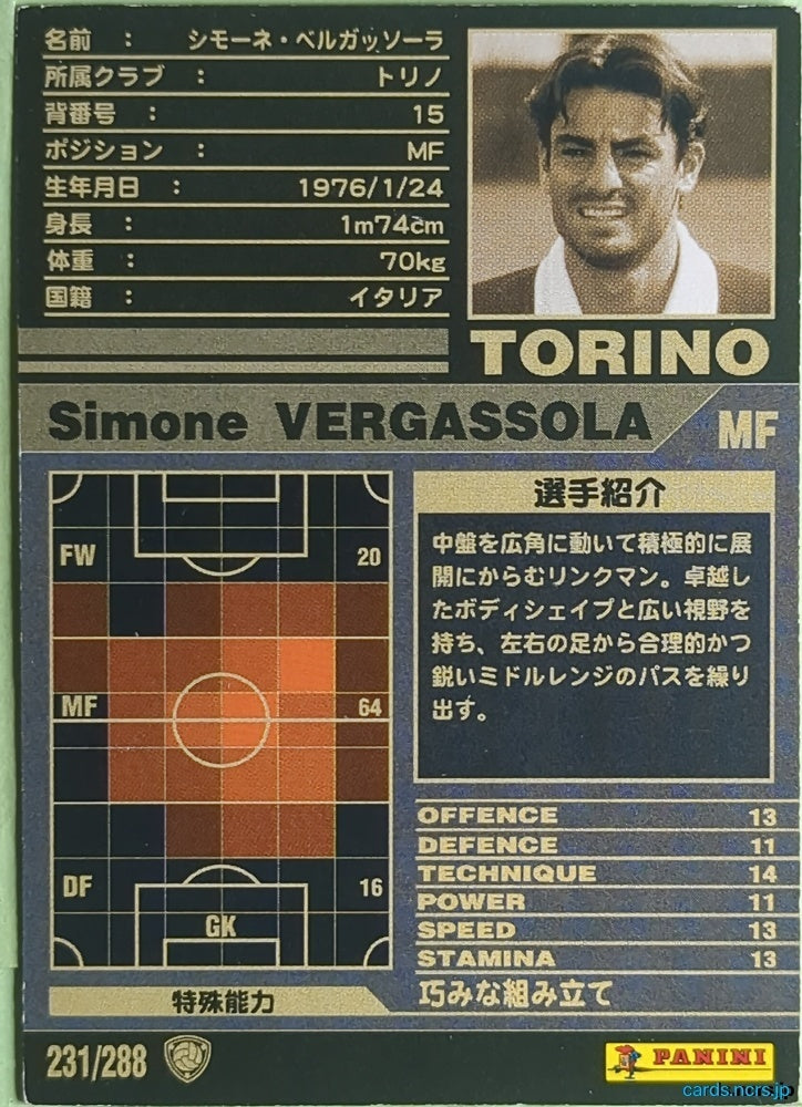 Panini WCCF Football WCCF/2001-2002-231/288 N Simone Vergassola Trading Card NM