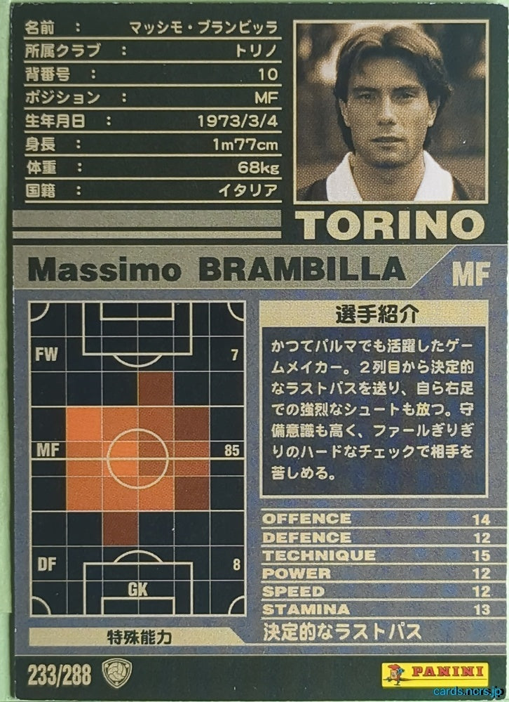 Panini WCCF Football WCCF/2001-2002-233/288 N Massimo Brambilla Trading Card NM