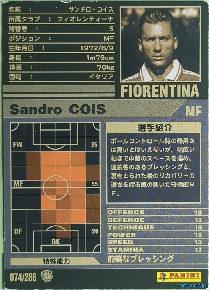 Panini WCCF Football WCCF/2001-2002-074/288 N Sandro Cois Trading Card NM