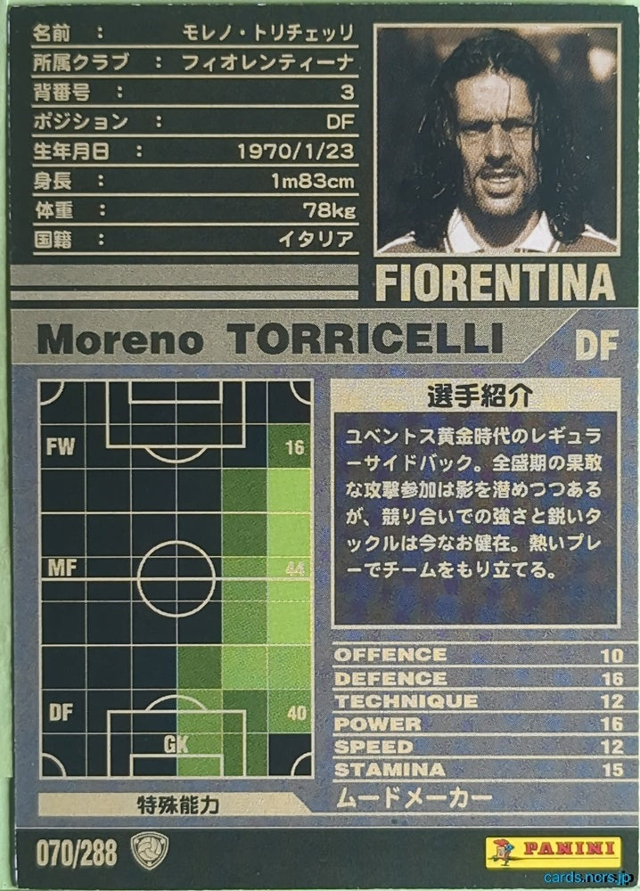 Panini WCCF Football WCCF/2001-2002-070/288 N Moreno Torricelli Trading Card NM