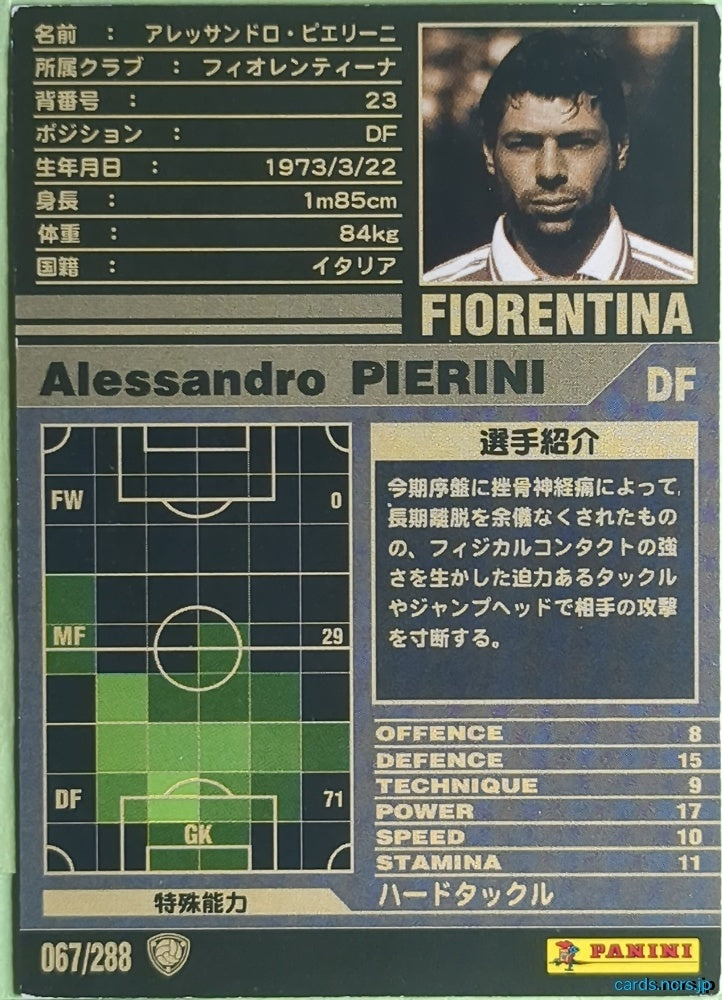 Panini WCCF Football WCCF/2001-2002-067/288 N Alessandro Pierini Trading Card NM