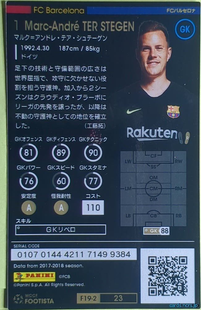FOOTISTA Football FOOTISTA/F19-2-023 Marc-André ter Stegen Trading Card NM
