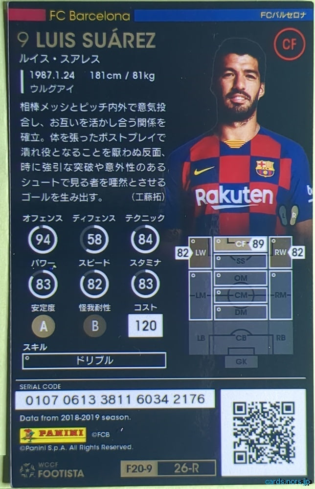 FOOTISTA Football FOOTISTA/F20-9-026 LUIS SUÁREZ Trading Card NM
