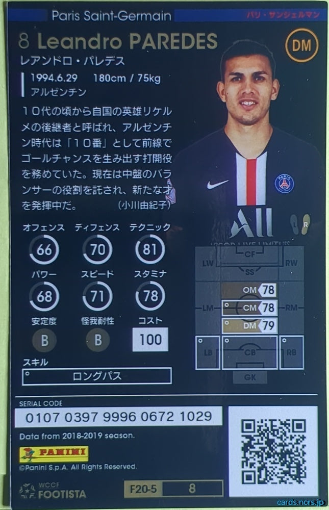 FOOTISTA Football FOOTISTA/F20-5-008 Leandro Paredes Trading Card NM