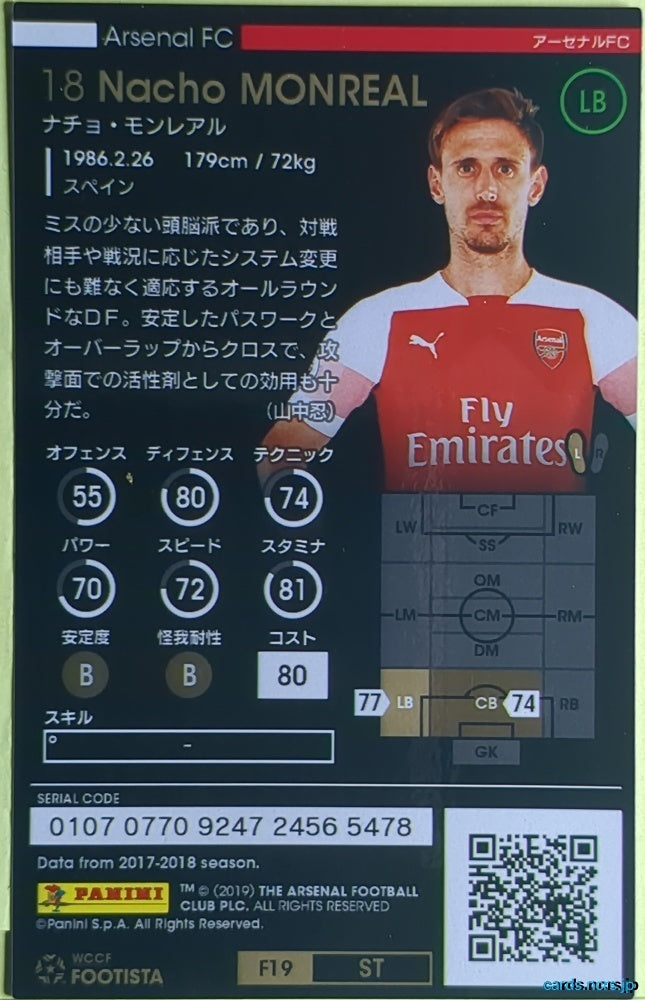 FOOTISTA Football FOOTISTA/F19-ST-ARS-18 Nacho Monreal Trading Card NM