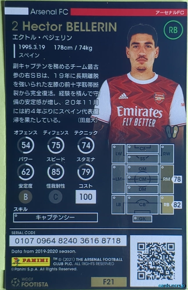 FOOTISTA Football FOOTISTA/F21-ARS-002 Hector Bellerin Trading Card NM