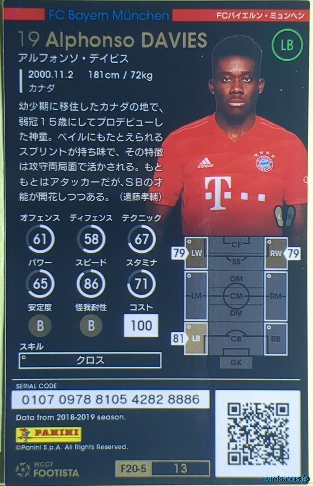 FOOTISTA Football FOOTISTA/F20-5-013 Alphonso Davies Trading Card NM