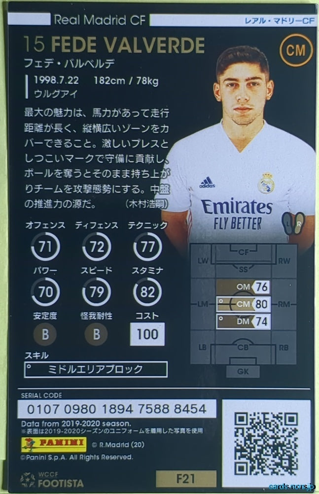 FOOTISTA Football FOOTISTA/F21-ARS-15 Fede Valverde Trading Card NM