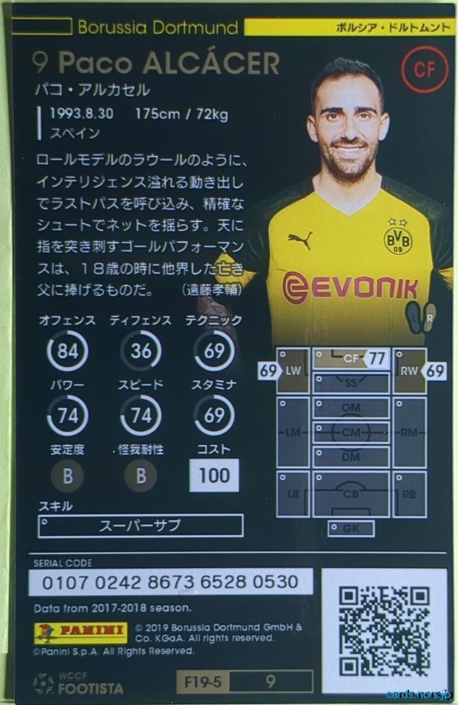 FOOTISTA Football FOOTISTA/F19-5-009 Paco ALCÁCER Trading Card NM