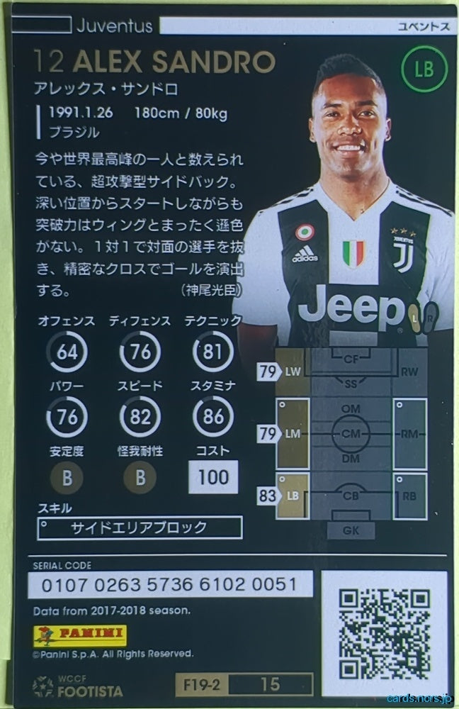 FOOTISTA Football FOOTISTA/F19-2-015 ALEX SANDRO Trading Card NM