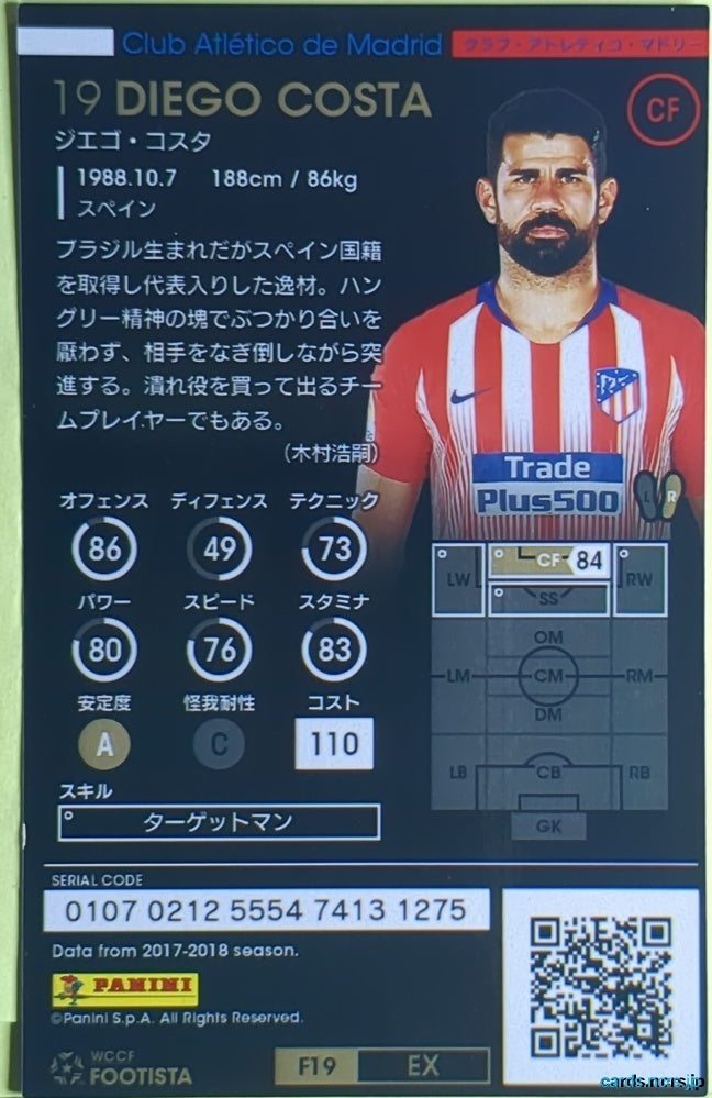 FOOTISTA Football FOOTISTA/F19-EX-ATM-19 Diego Costa Trading Card EX