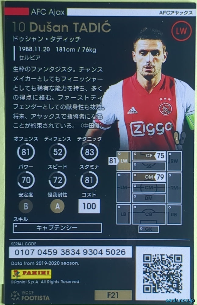 FOOTISTA Football FOOTISTA/F21-ARS-10 Dušan Tadić Trading Card EX
