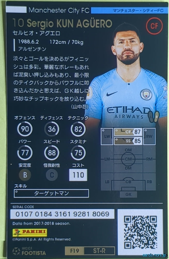 FOOTISTA Football FOOTISTA/F19-ST-MCI-10-R Sergio KUN AGÜERO Trading Card EX