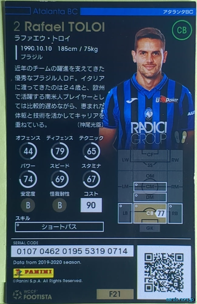 FOOTISTA Football FOOTISTA/F21-ARS-2 Rafael Toloi Trading Card EX