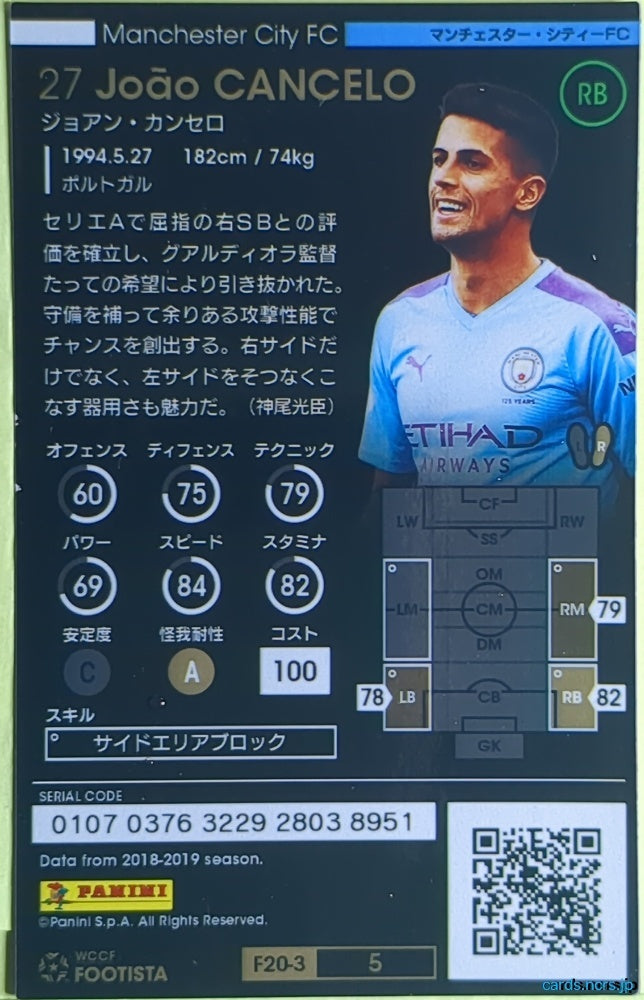 FOOTISTA Football FOOTISTA/F20-3-005 Joao Cancelo Trading Card EX