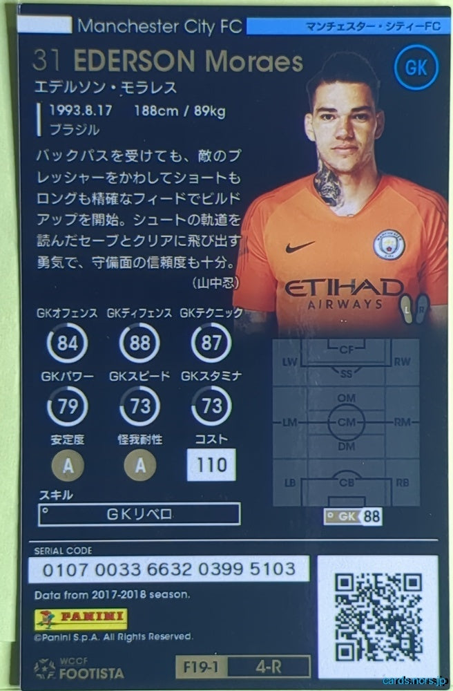FOOTISTA Football FOOTISTA/F19-1-004-R EDERSON Moraes Trading Card EX