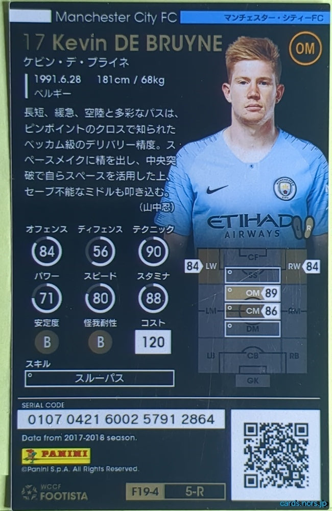 FOOTISTA Football FOOTISTA/F19-4-005-R Kevin De Bruyne Trading Card EX