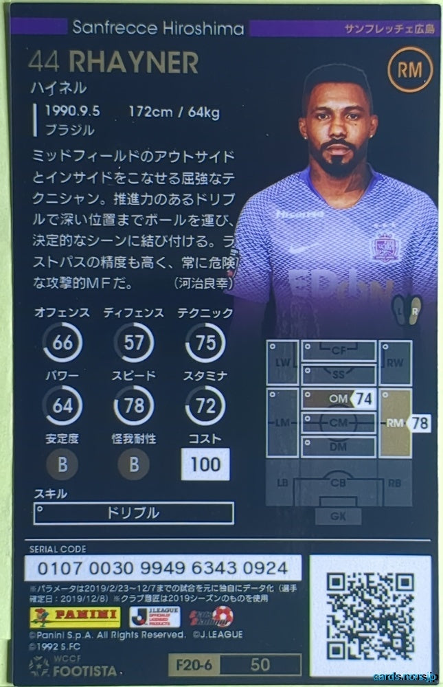 FOOTISTA Football FOOTISTA/F20-6-050 Rhayner Trading Card EX