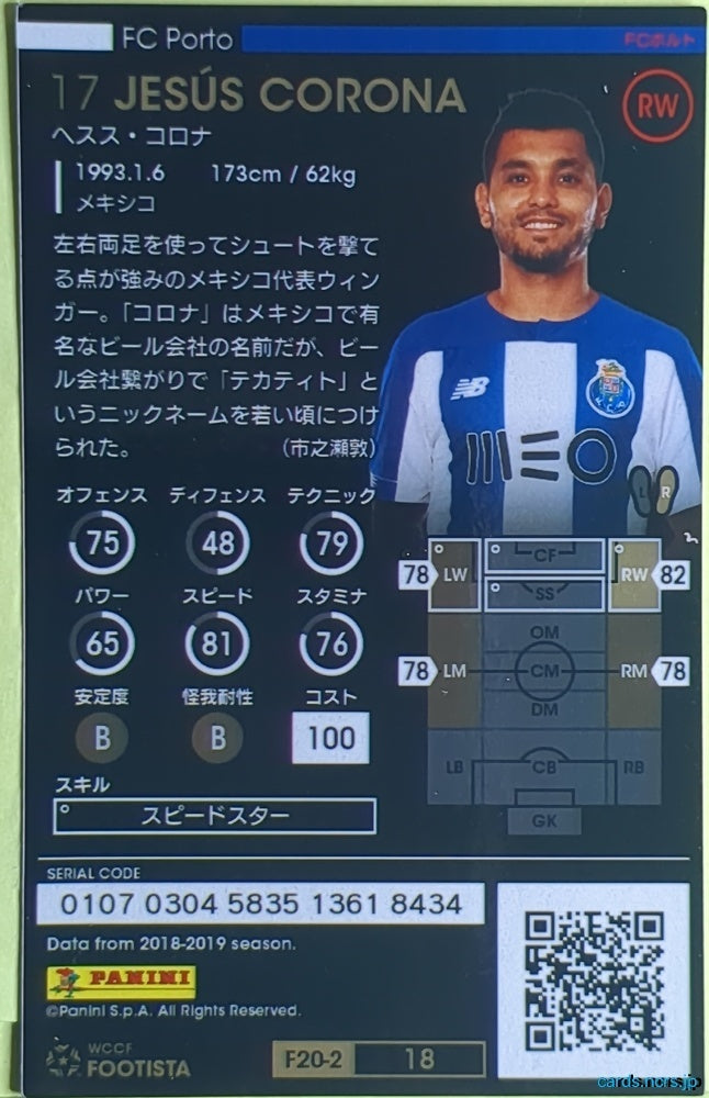 FOOTISTA Football FOOTISTA/F20-2-018 Jesus Corona Trading Card EX