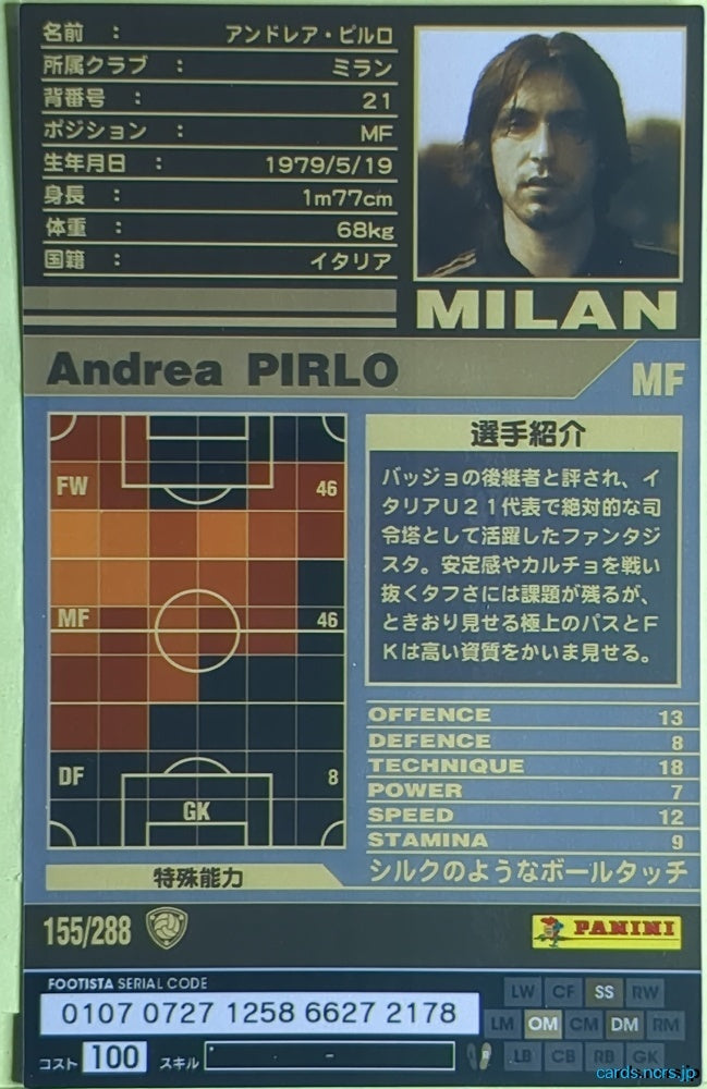 FOOTISTA Football FOOTISTA/155/288 Andrea PIRLO Trading Card EX