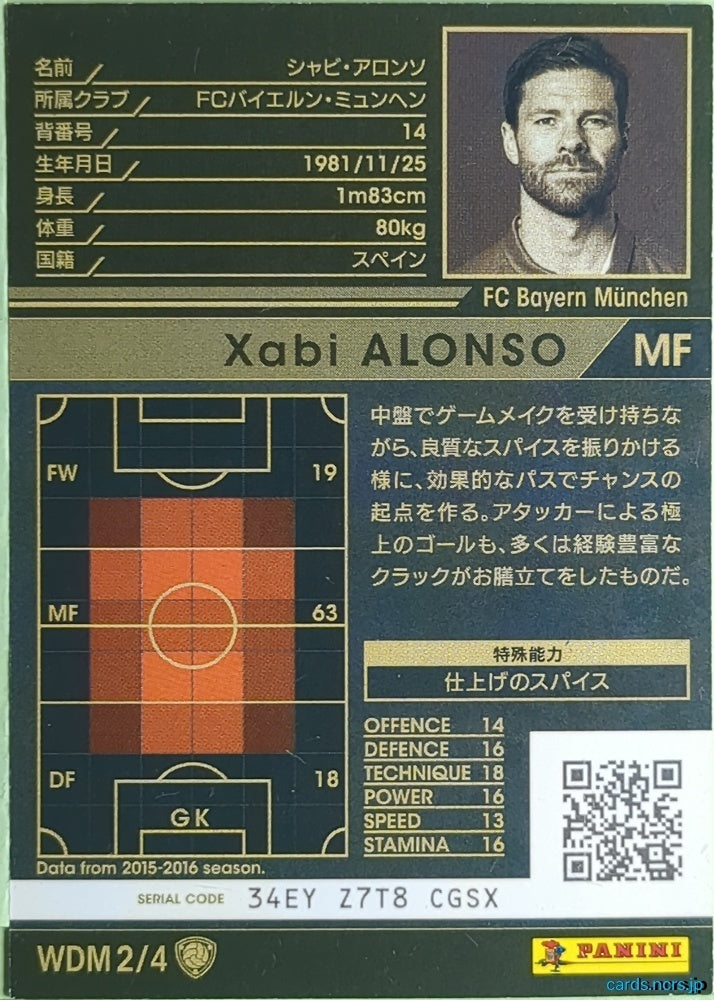 Panini WCCF Football WCCF/2016-2017-WDM2/4 N Xabi Alonso Trading Card EX