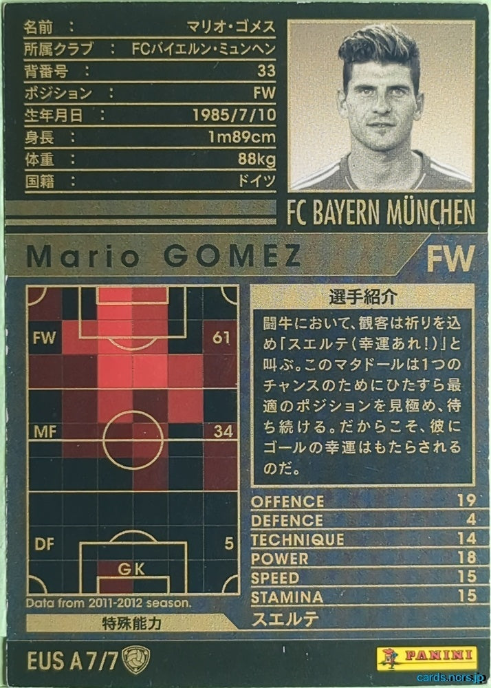 Panini WCCF Football WCCF/2011-2012-EUSA7/7 N Mario Gomez Trading Card EX