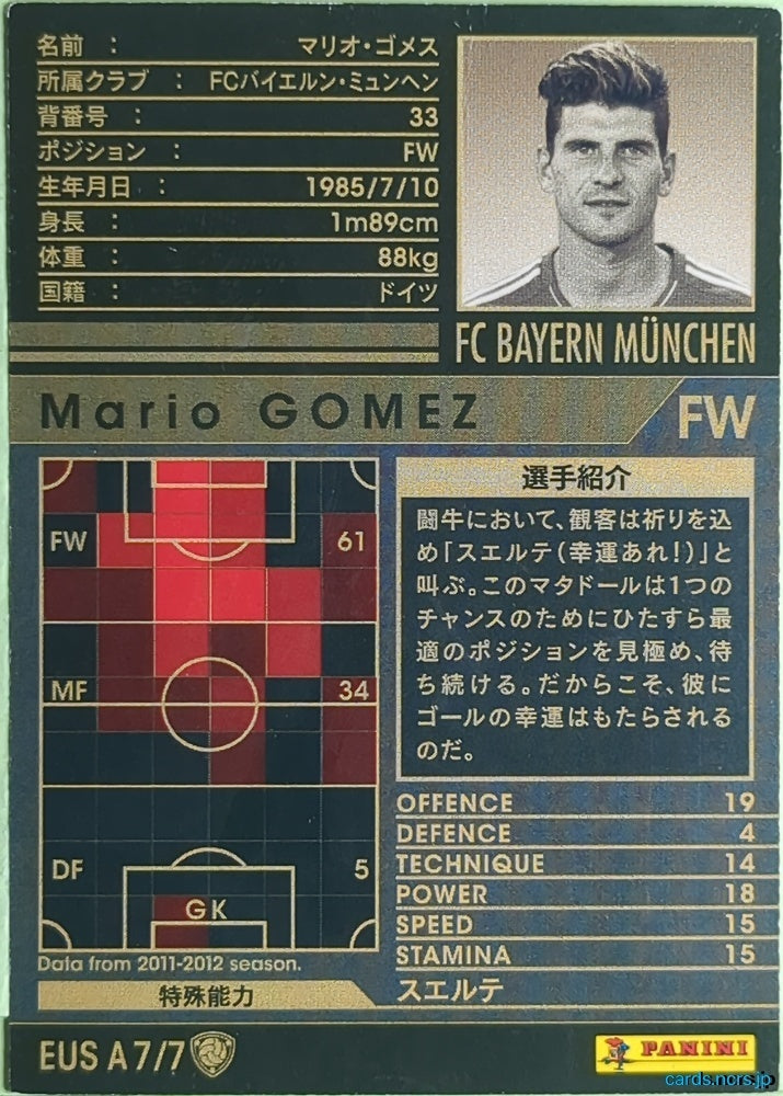 Panini WCCF Football WCCF/2011-2012-EUSA77 N Mario Gomez Trading Card EX