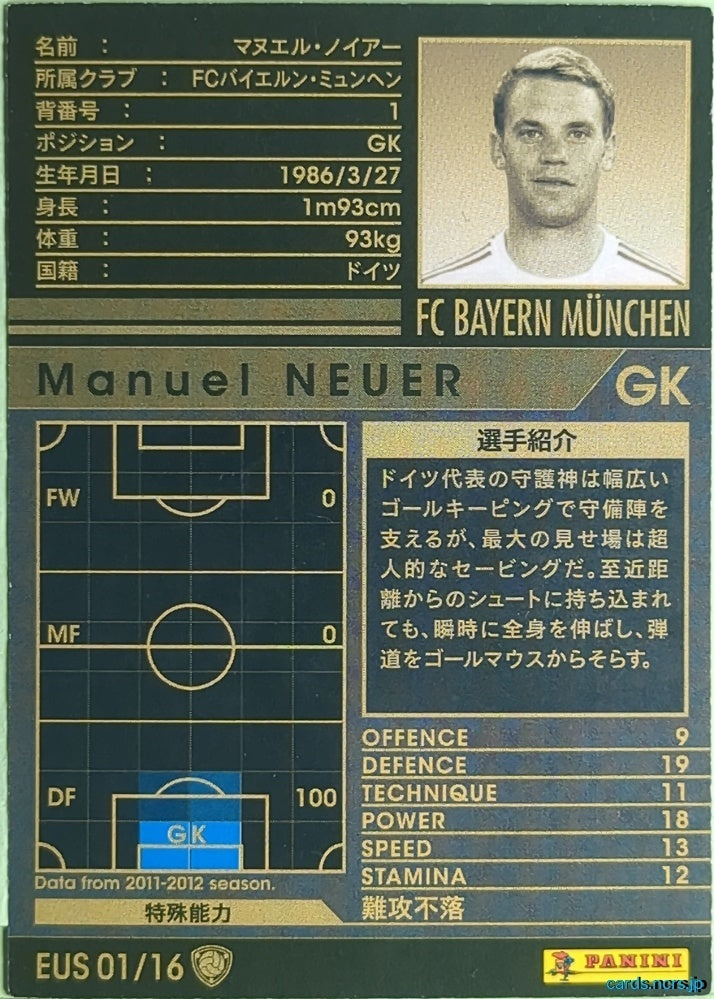Panini WCCF Football WCCF/2011-2012-EUS01/16 N Manuel Neuer Trading Card EX