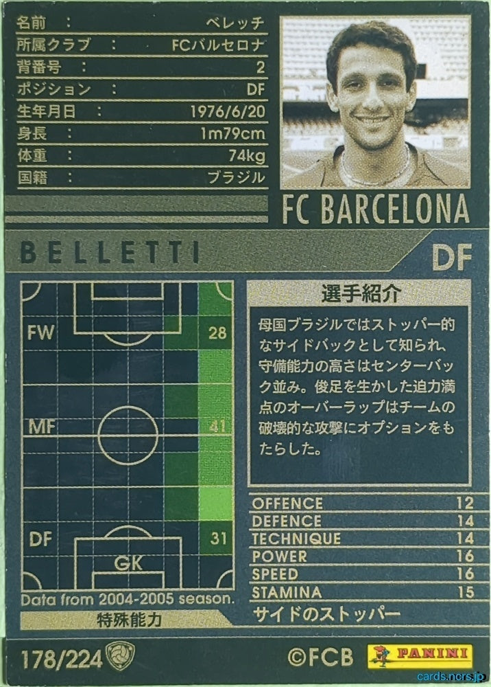 Panini WCCF Football WCCF/2004-2005-178/224 N Juliano Belletti Trading Card EX