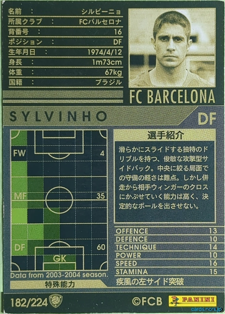 Panini WCCF Football WCCF/2004-2005-182/224 N Sylvinho Trading Card EX