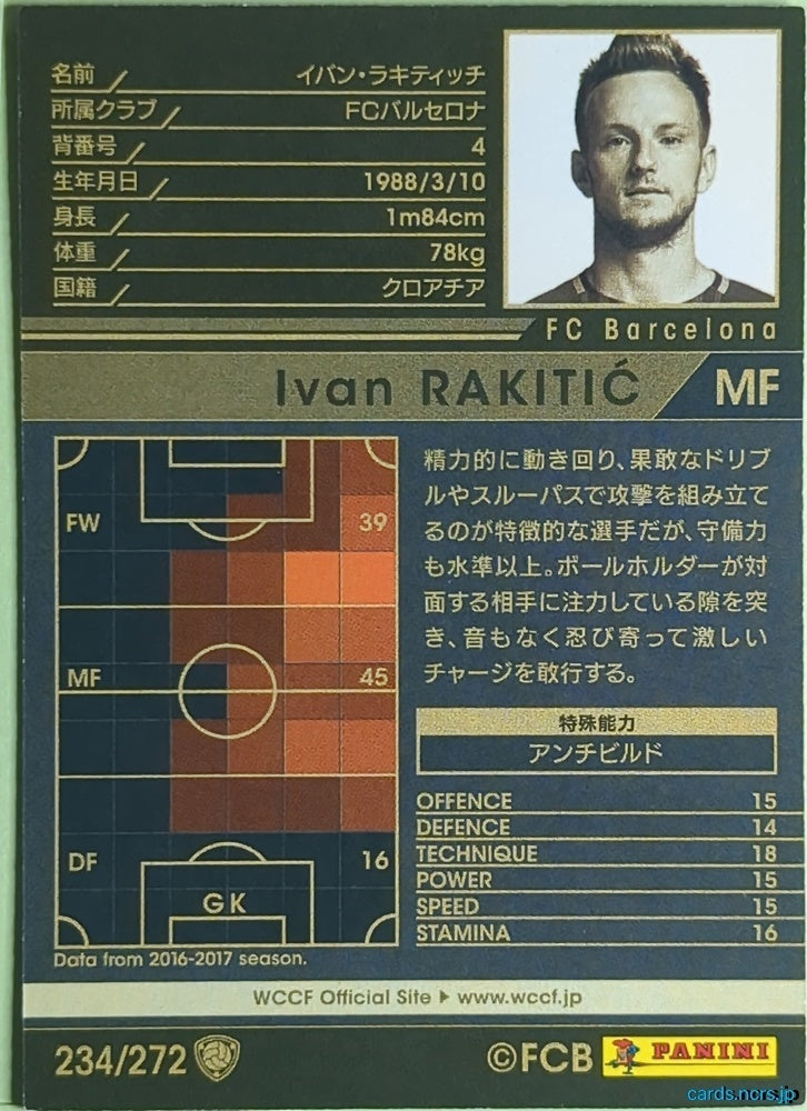 Panini WCCF Football WCCF/2016-2017-234/272 N Ivan Rakitić Trading Card EX