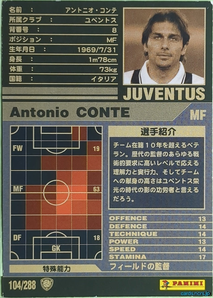 Panini WCCF Football WCCF/2001-2002-104/288 N Antonio Conte Trading Card EX