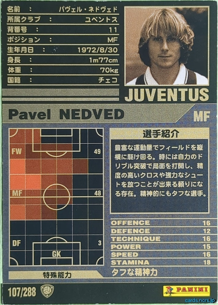 Panini WCCF Football WCCF/2001-2002-107/288 N Pavel Nedvěd Trading Card EX