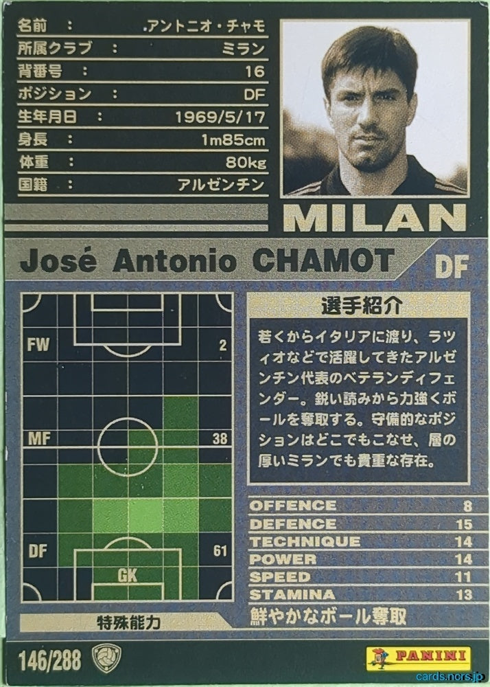 Panini WCCF Football WCCF/2001-2002-146/288 N José Antonio Chamot Trading Card EX