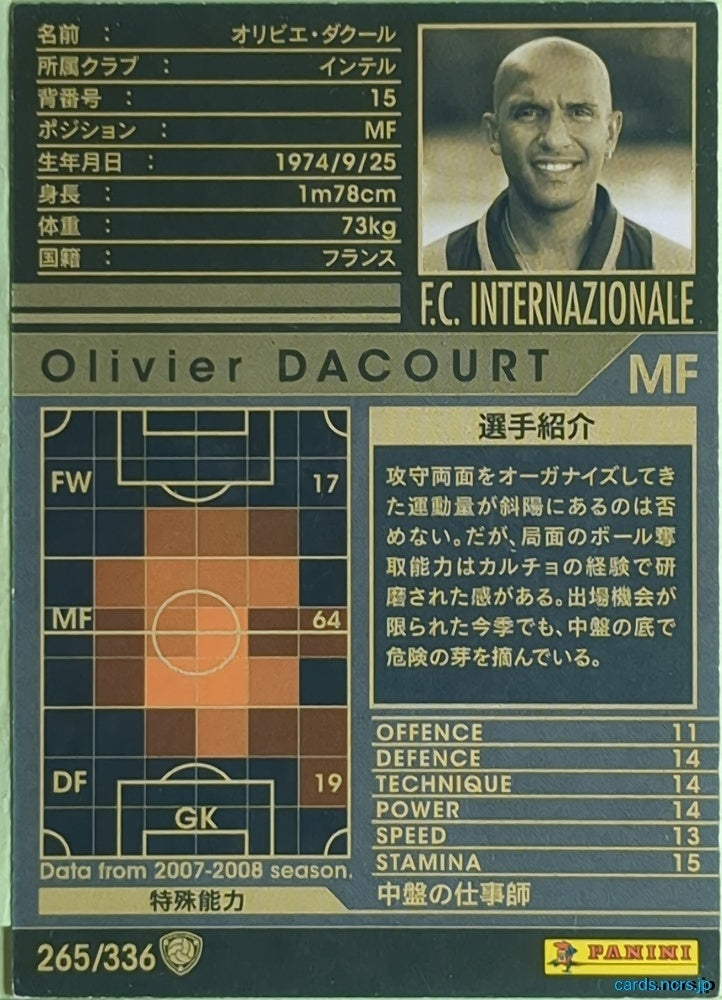 Panini WCCF Football WCCF/2007-2008-265/336 Olivier DACOURT Trading Card EX