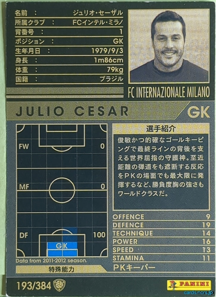 Panini WCCF Football WCCF/2011-2012-193/384 N Júlio César Trading Card EX